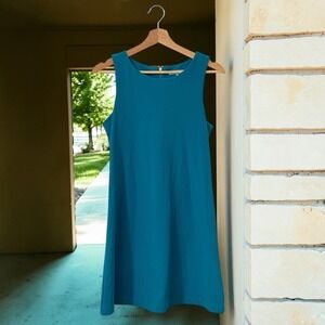 Boston Proper Teal Sleeveless Shift Dress Gold Zip Back Women's XS Stretch